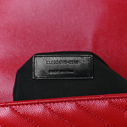Saint Laurent Grain De Poudre Matelasse Chevron Large Monogram Satchel Lipstick Red 7 of 17