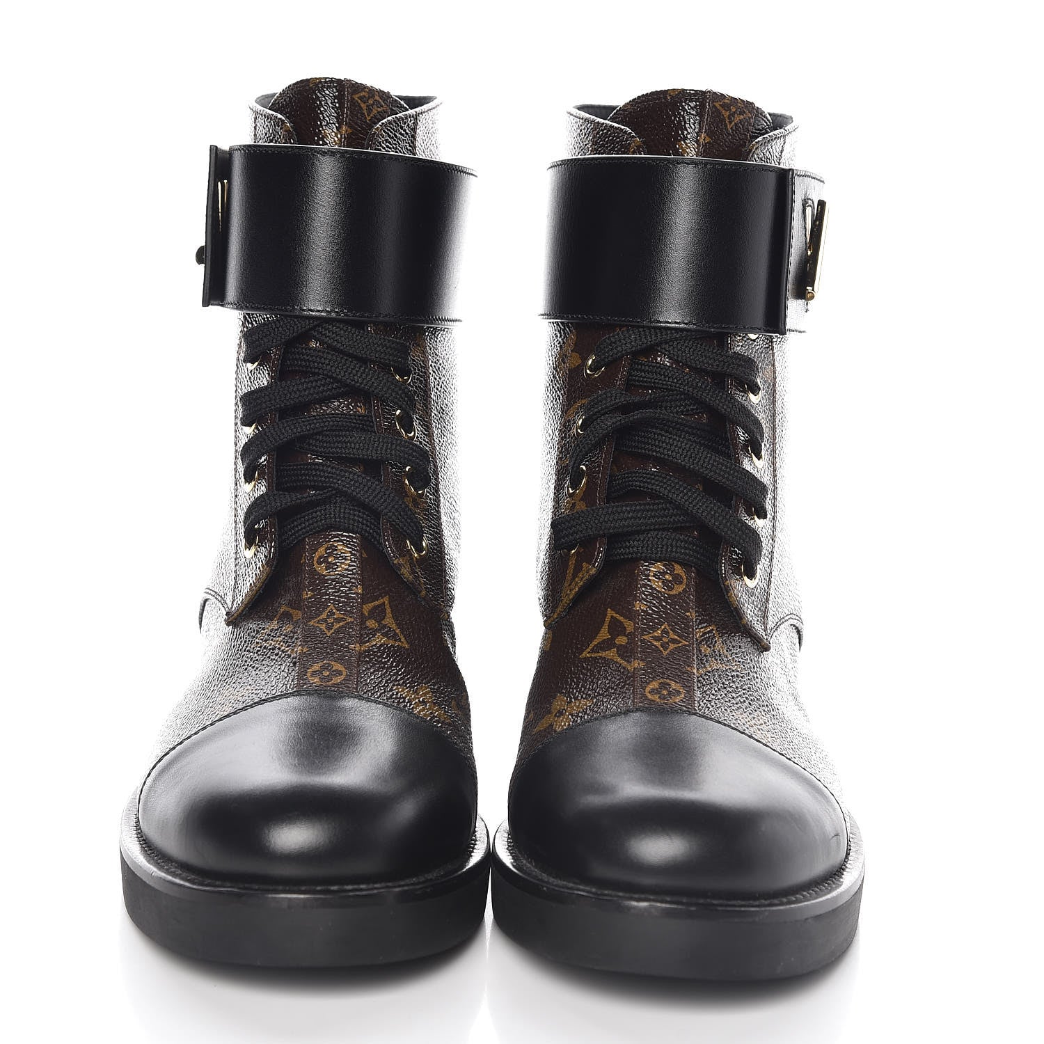 Louis Vuitton Calfskin Monogram Wonderland Flat Ranger Boots 39 Black 2 of 9