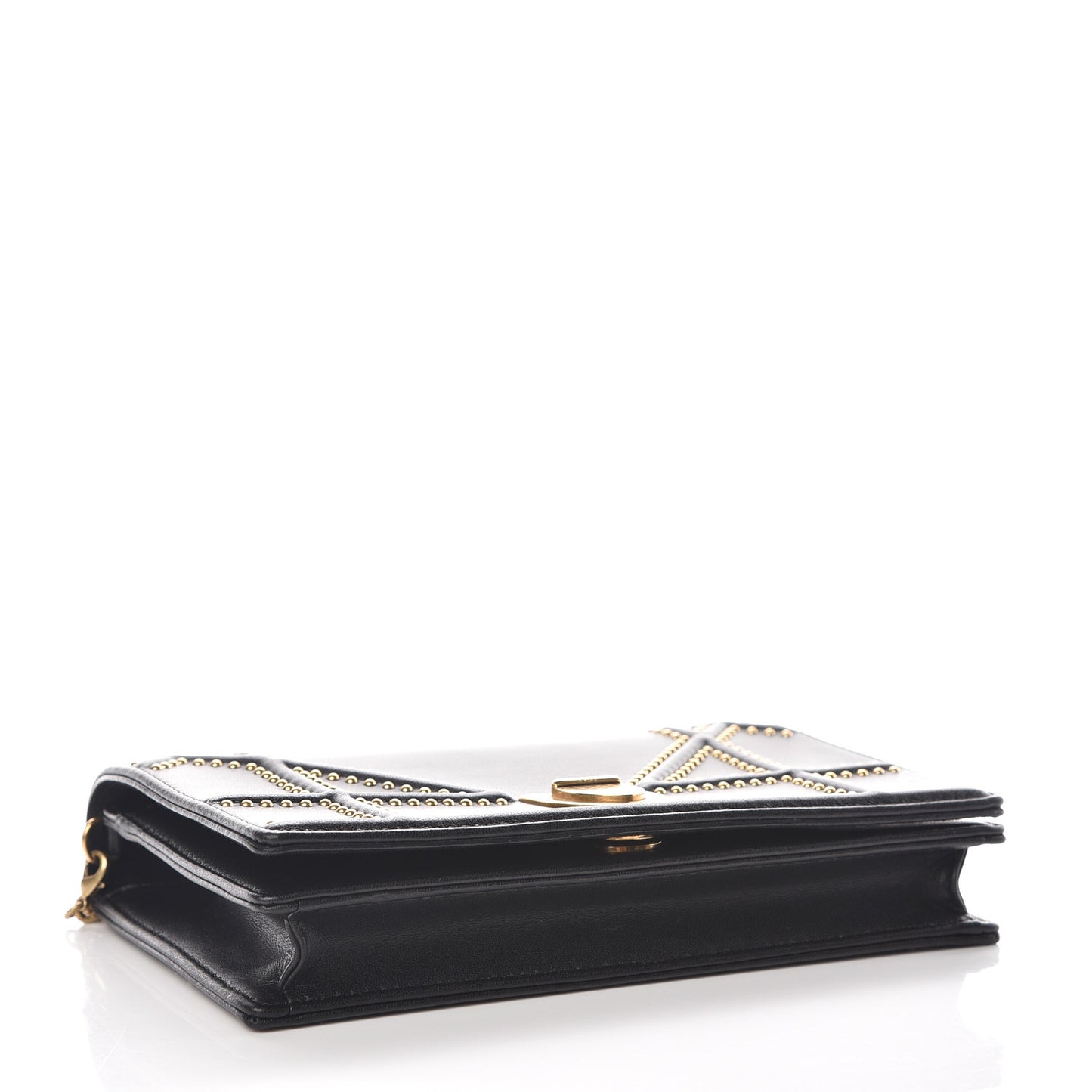 Calfskin Studded Diorama Wallet on Chain Pouch Black