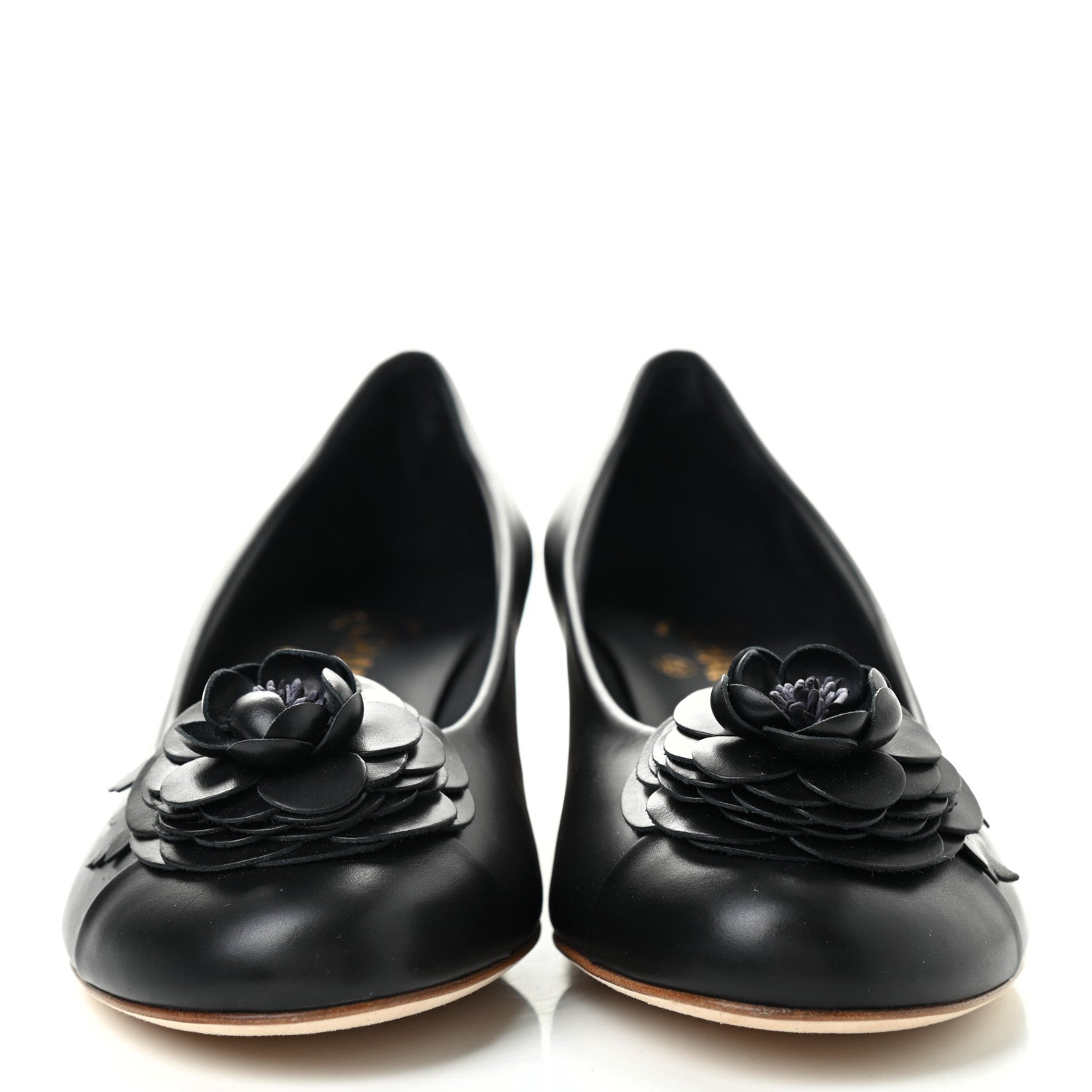 Chanel Calfskin Pearl Camellia Pumps 38.5 Black Gold 2 of 9