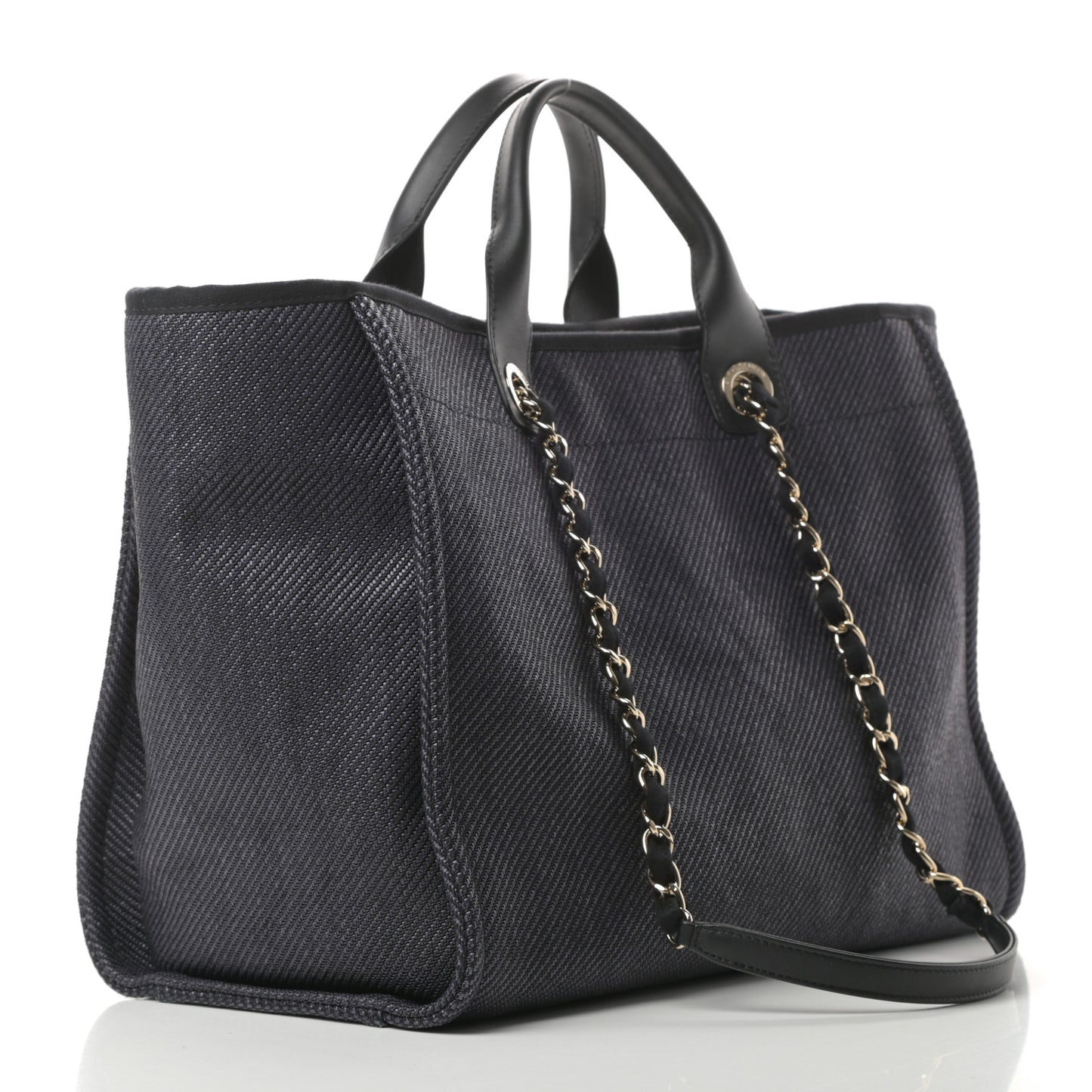 Mixed Fibers Calfskin Medium Deauville Tote Black