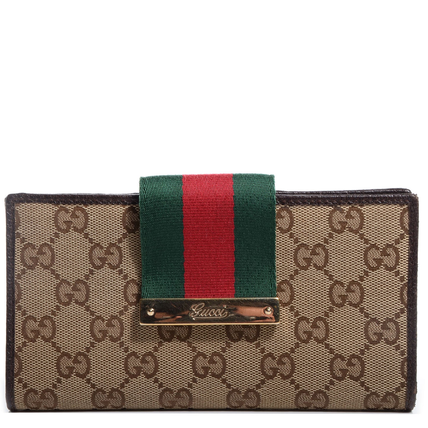 Monogram Calfskin Ladies Web Continental Wallet Beige Ebony Cocoa