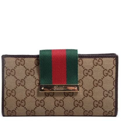 Gucci Monogram Calfskin Ladies Web Continental Wallet Beige Ebony Cocoa 1 of 7
