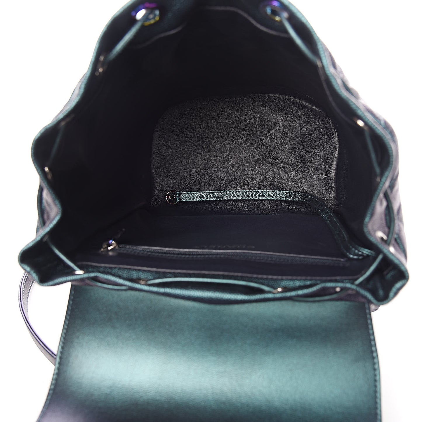 Iridescent Caviar Quilted Filigree Backpack Dark Turquoise