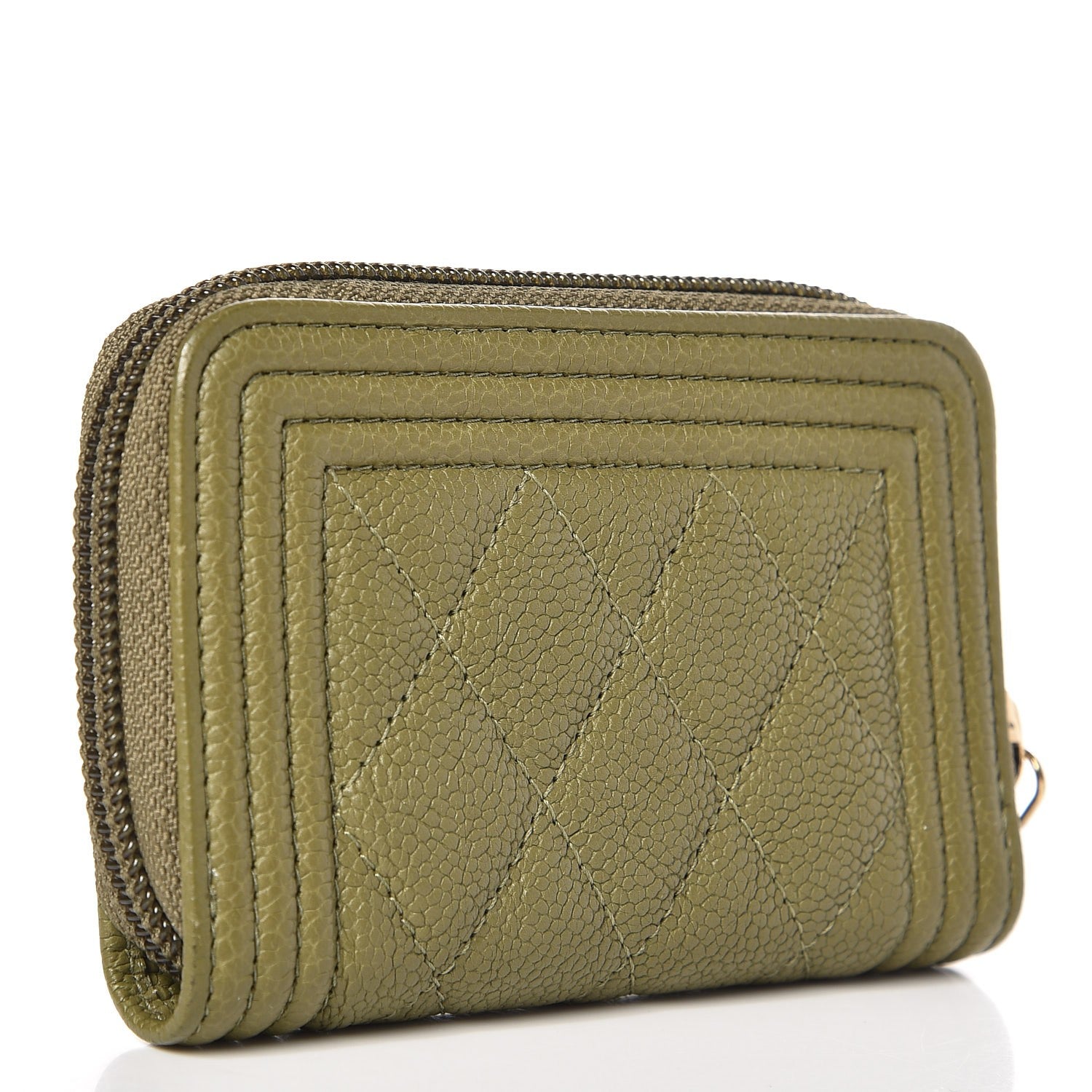 Chanel Caviar Quilted Boy Zip Around Coin Purse Wallet Green 3 of 8