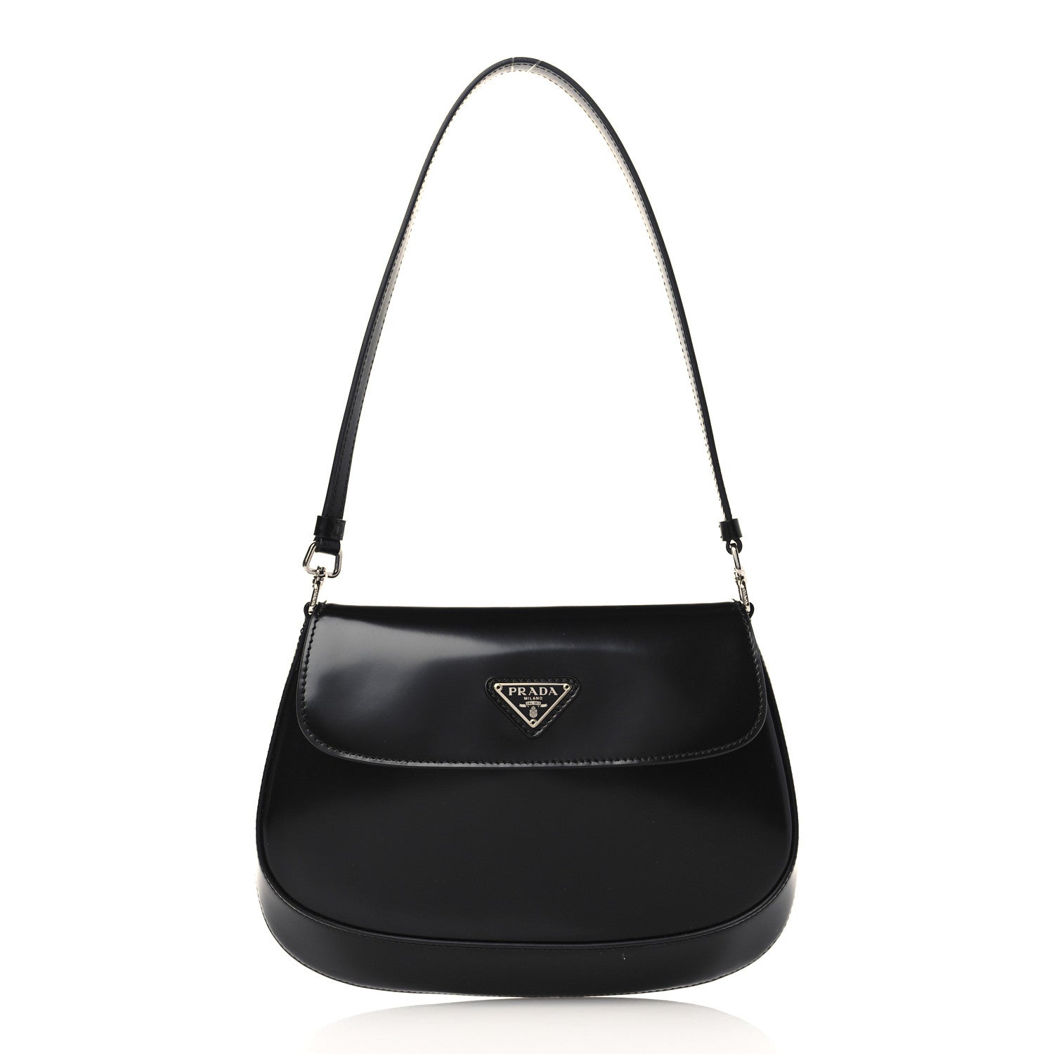Prada Spazzolato Cleo Flap Shoulder Bag Black 1 of 9