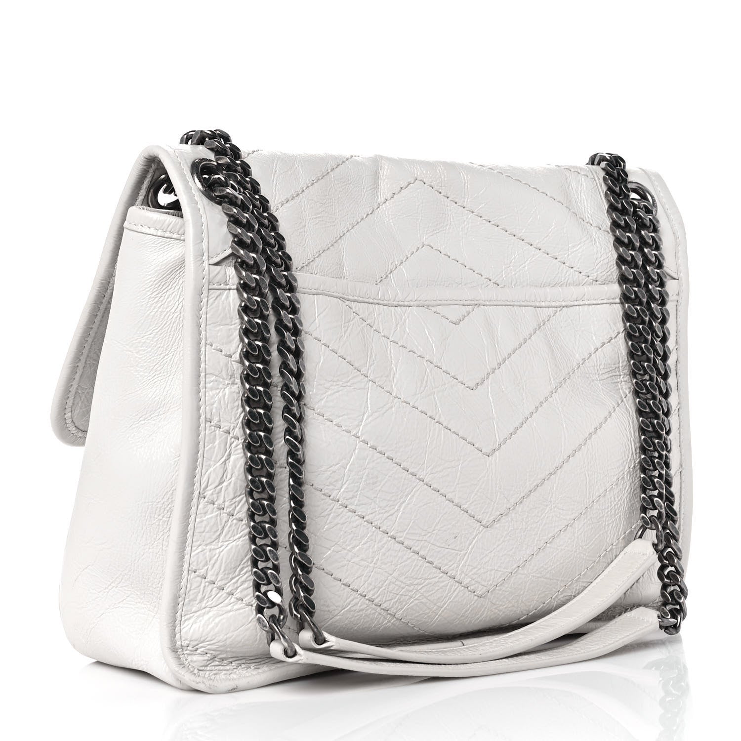 Saint Laurent Crinkled Calfskin Matelasse Monogram Medium Niki Chain Satchel Pearl White 3 of 9