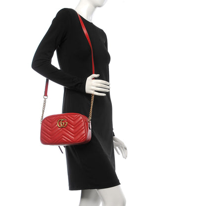 Gucci Calfskin Matelasse Small GG Marmont Chain Shoulder Bag Hibiscus Red 2 of 7