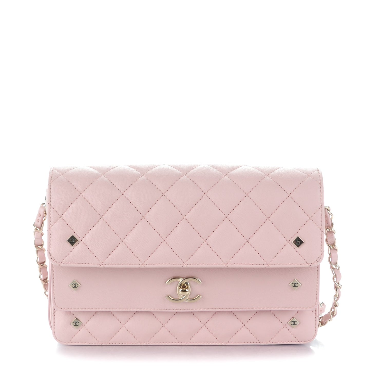 Calfskin Quilted CC Box Flap Light Pink