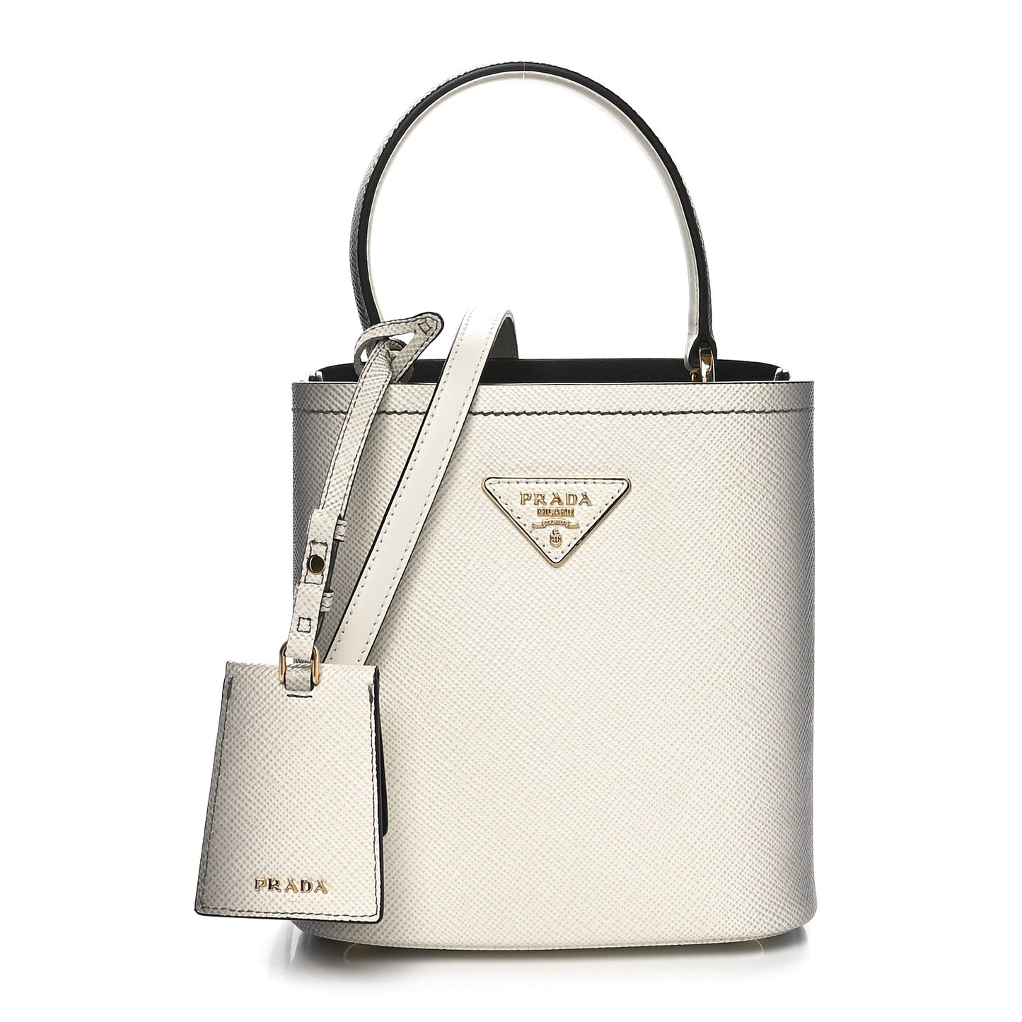Saffiano Cuir Small Panier Bucket Bag White Sfumato
