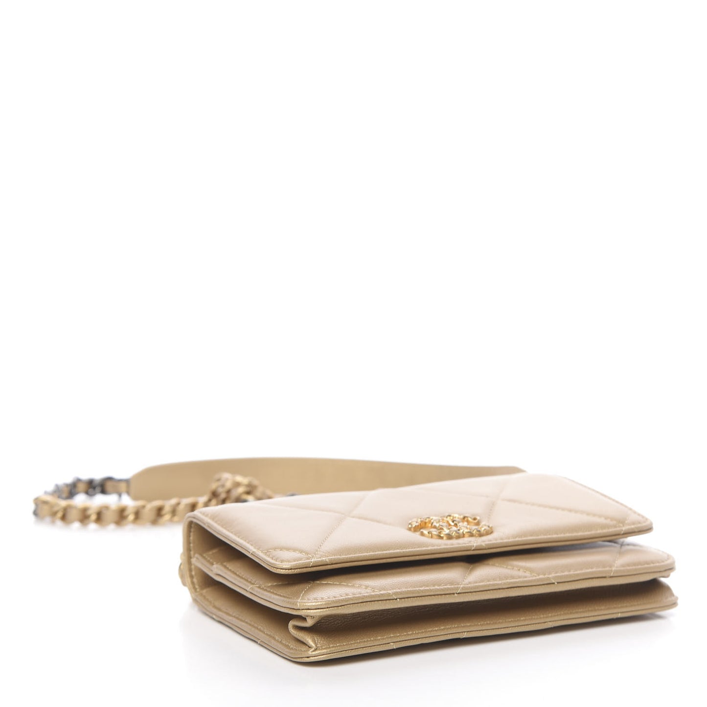 Metallic Goatskin Quilted 19 Wallet On Chain WOC Gold