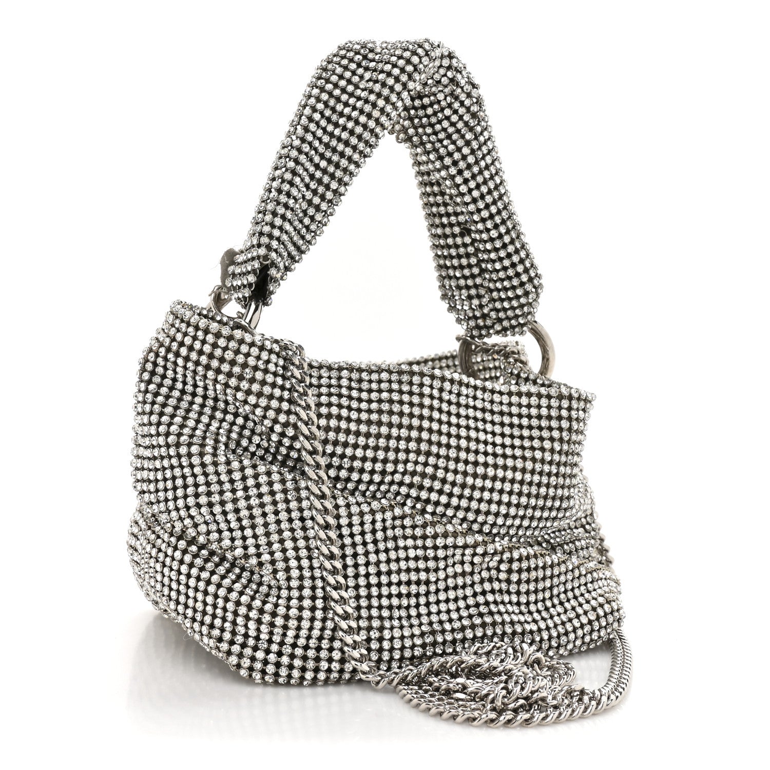 Jimmy Choo Satin Crystal Embellished Bonny Shoulder Bag Silver 3 of 9