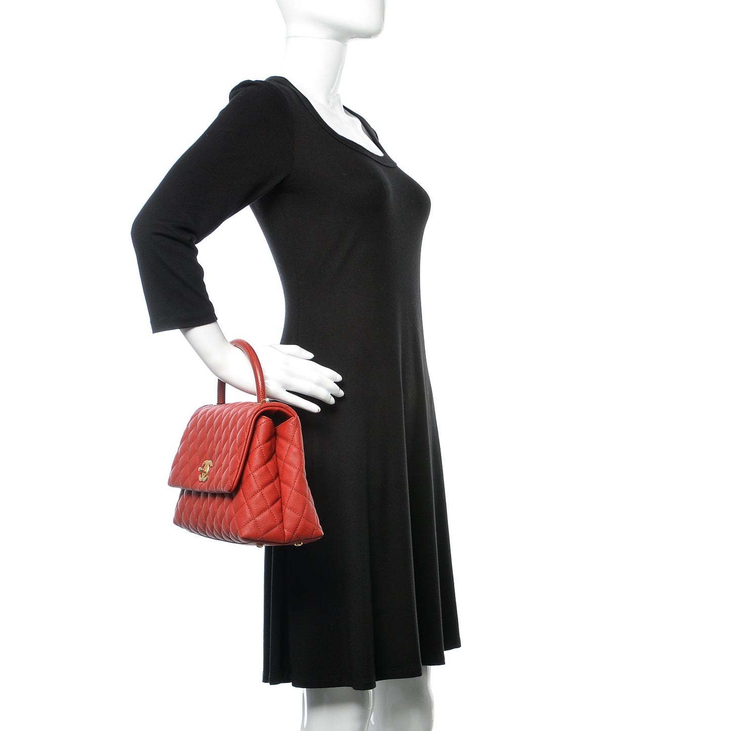 Caviar Lizard Quilted Small Coco Handle Flap Red