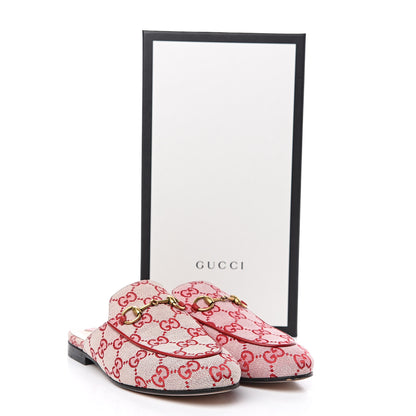 Gucci Canvas GG Monogram Horsebit Womens Princetown Slippers 36 Gardenia Hibiscus Red 11 of 11