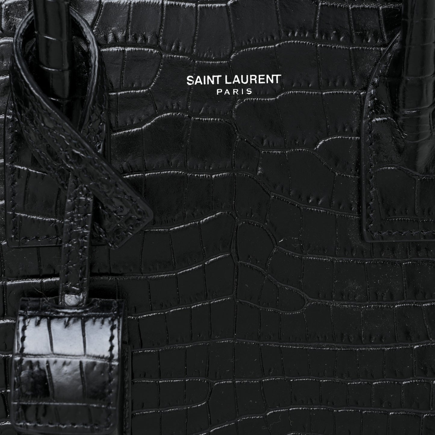 Calfskin Crocodile Embossed Baby Sac De Jour Black