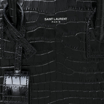 Saint Laurent Calfskin Crocodile Embossed Baby Sac De Jour Black 7 of 9