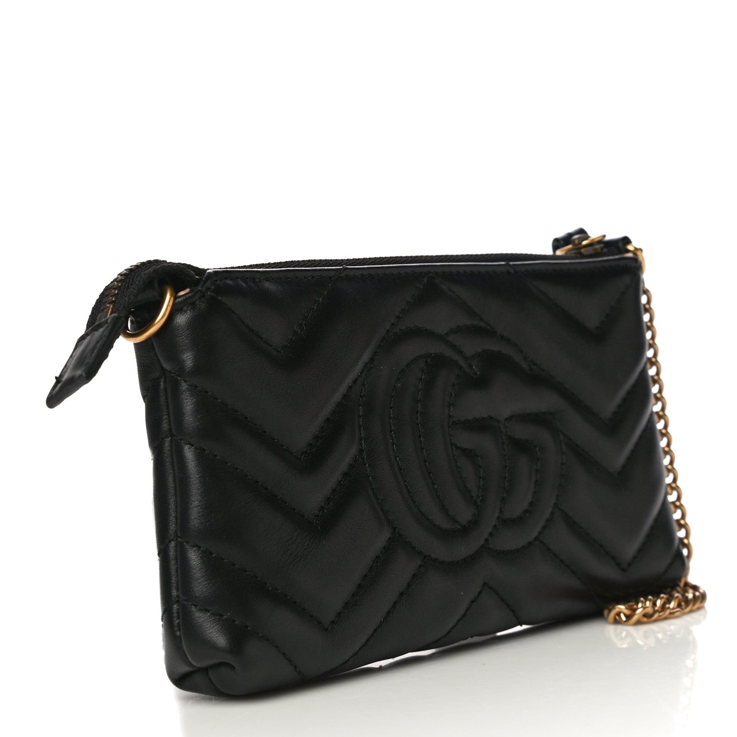 Gucci Calfskin Matelasse Mini GG Marmont Chain Bag Black 2 of 11