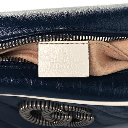 Gucci Vintage Effect Calfskin Matelasse Diagonal Small Torchon GG Marmont Chain Shoulder Bag Blue Agata Mystic White 6 of 11