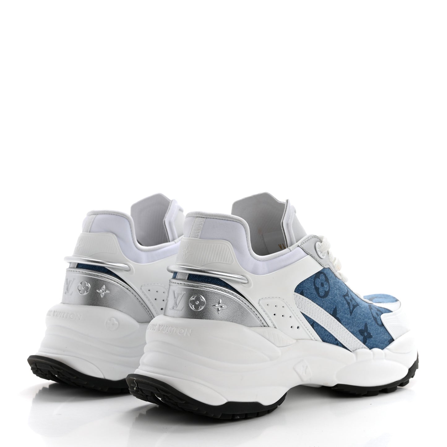 Calfskin Monogram Denim Run 55 Sneakers 38 Blue