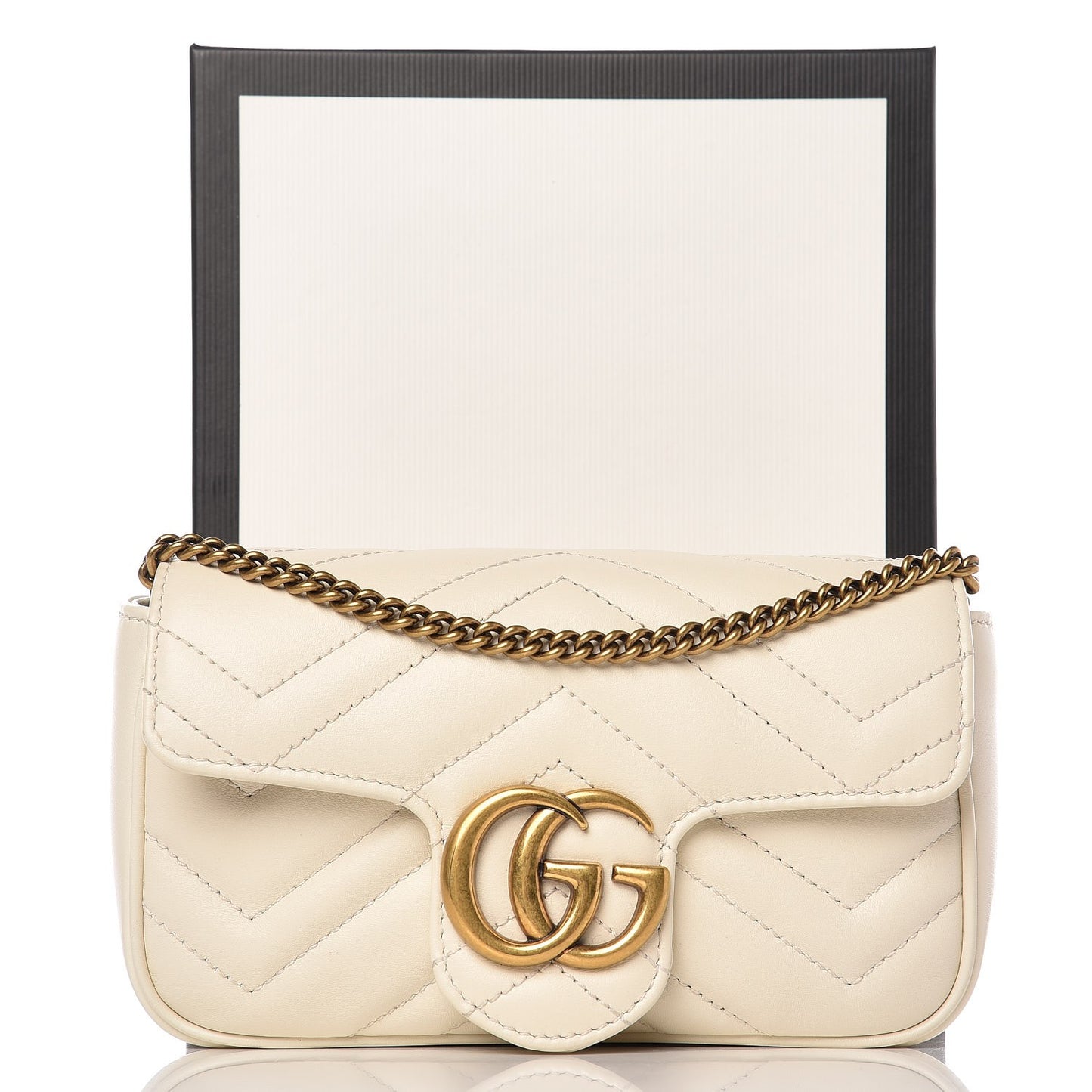 Calfskin Matelasse Super Mini GG Marmont Shoulder Bag White