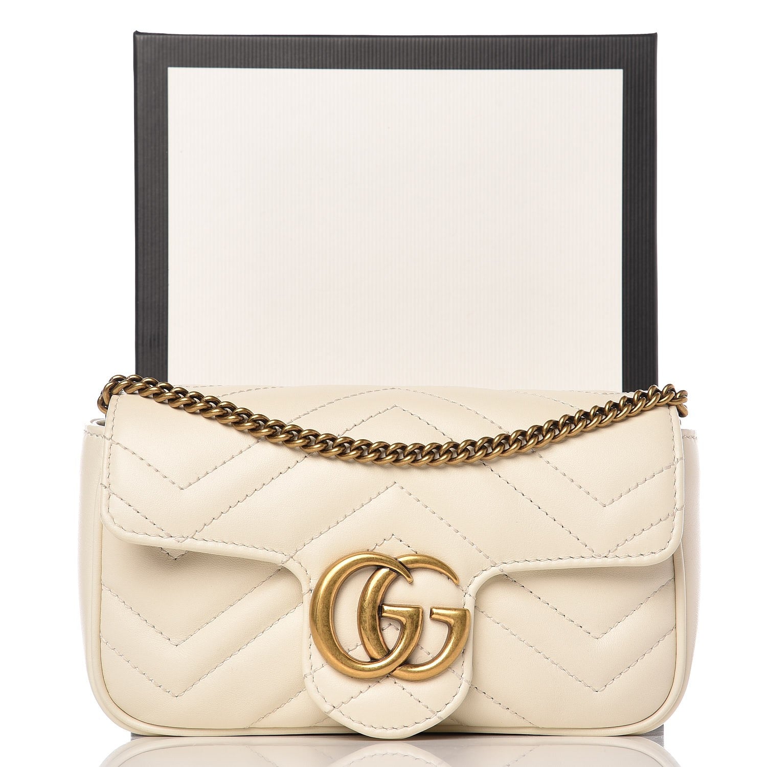 Gucci Calfskin Matelasse Super Mini GG Marmont Shoulder Bag White 8 of 8