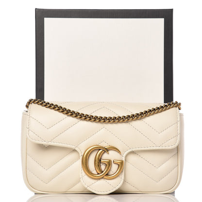 Gucci Calfskin Matelasse Super Mini GG Marmont Shoulder Bag White 8 of 8