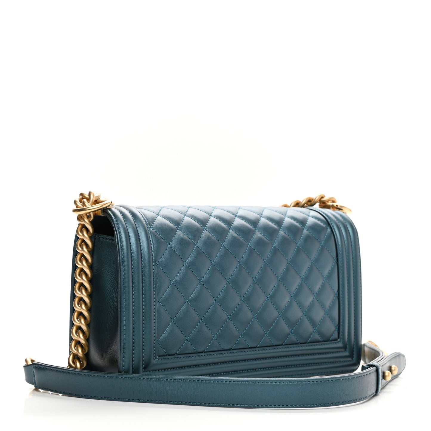 Metallic Calfskin Quilted Medium Boy Flap Blue