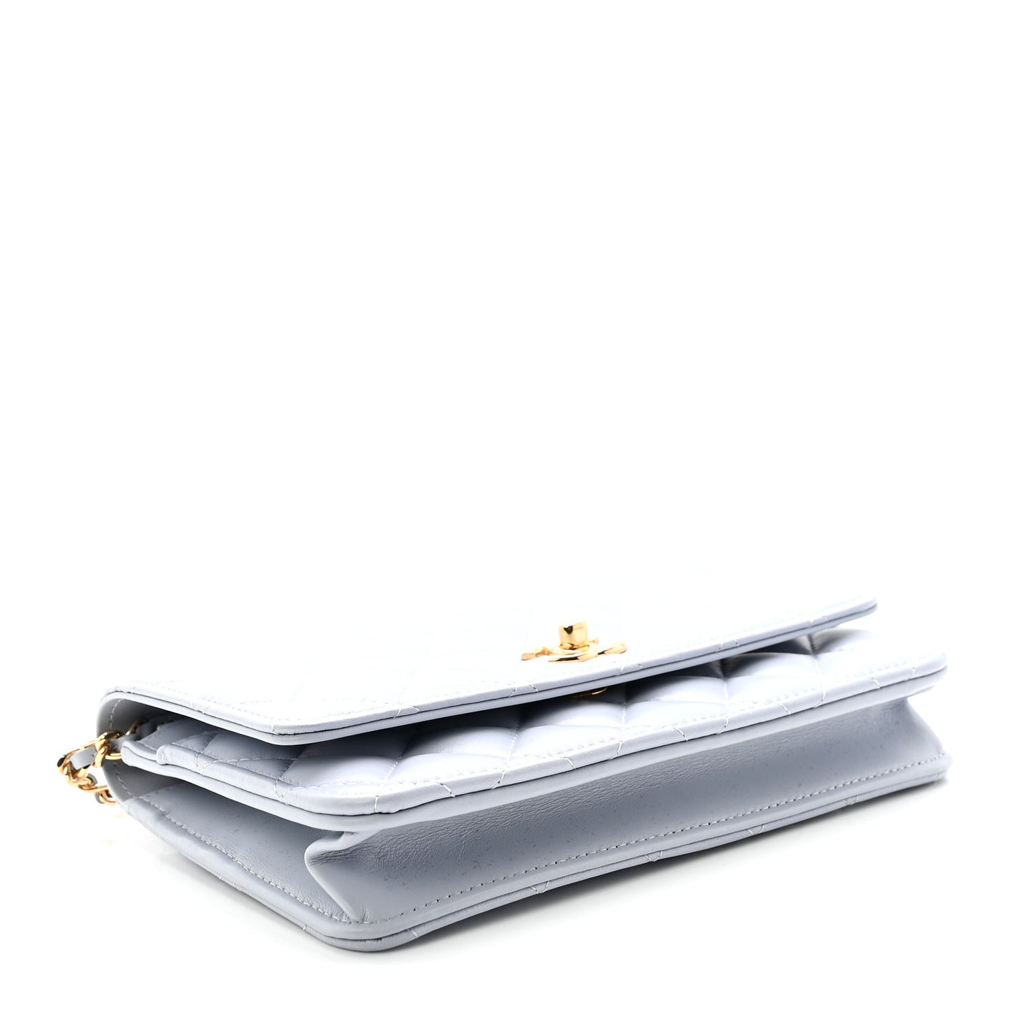 Lambskin Quilted Hearts CC Wallet On Chain WOC Light Blue