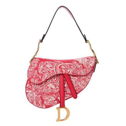 Christian Dior Canvas Reverse Embroidered Toile De Jouy Saddle Bag Red 1 of 8