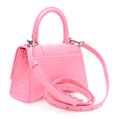 Balenciaga Shiny Calfskin Crocodile Embossed Hourglass Top Handle Bag XS Sweet Pink 3 of 10