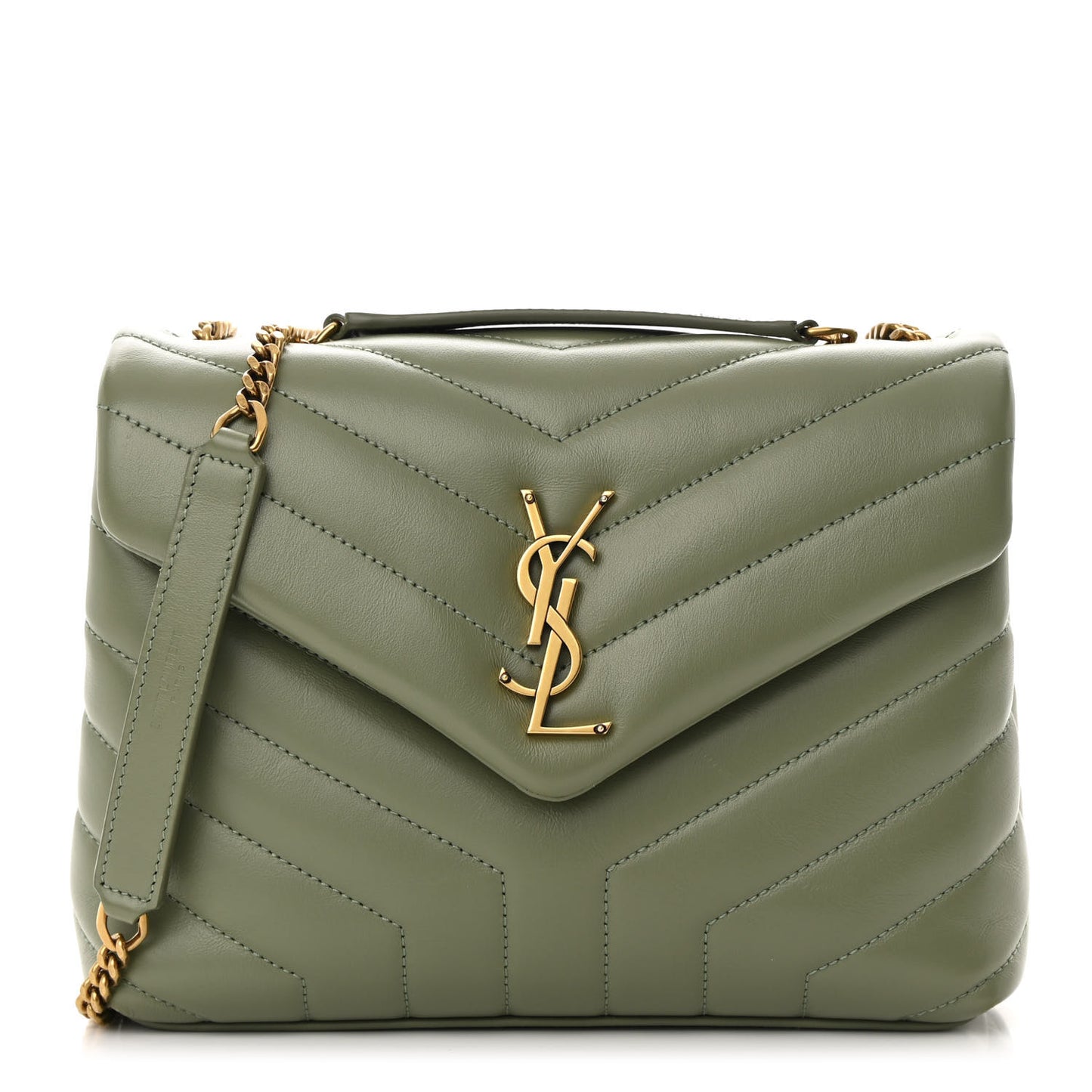 Calfskin Y Quilted Monogram Small Loulou Chain Satchel Light Sage
