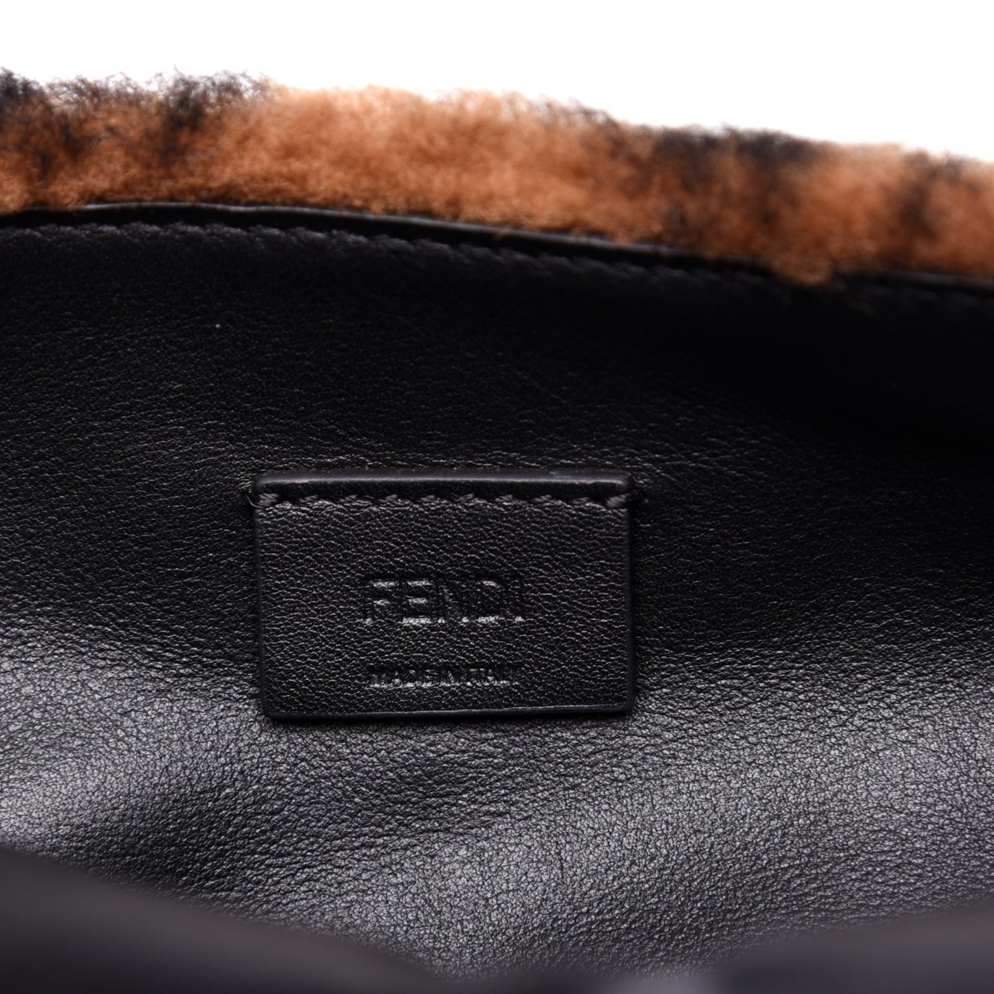 Shearling Vitello Dolce Macro FF 1974 Mini Baguette Tobacco Black