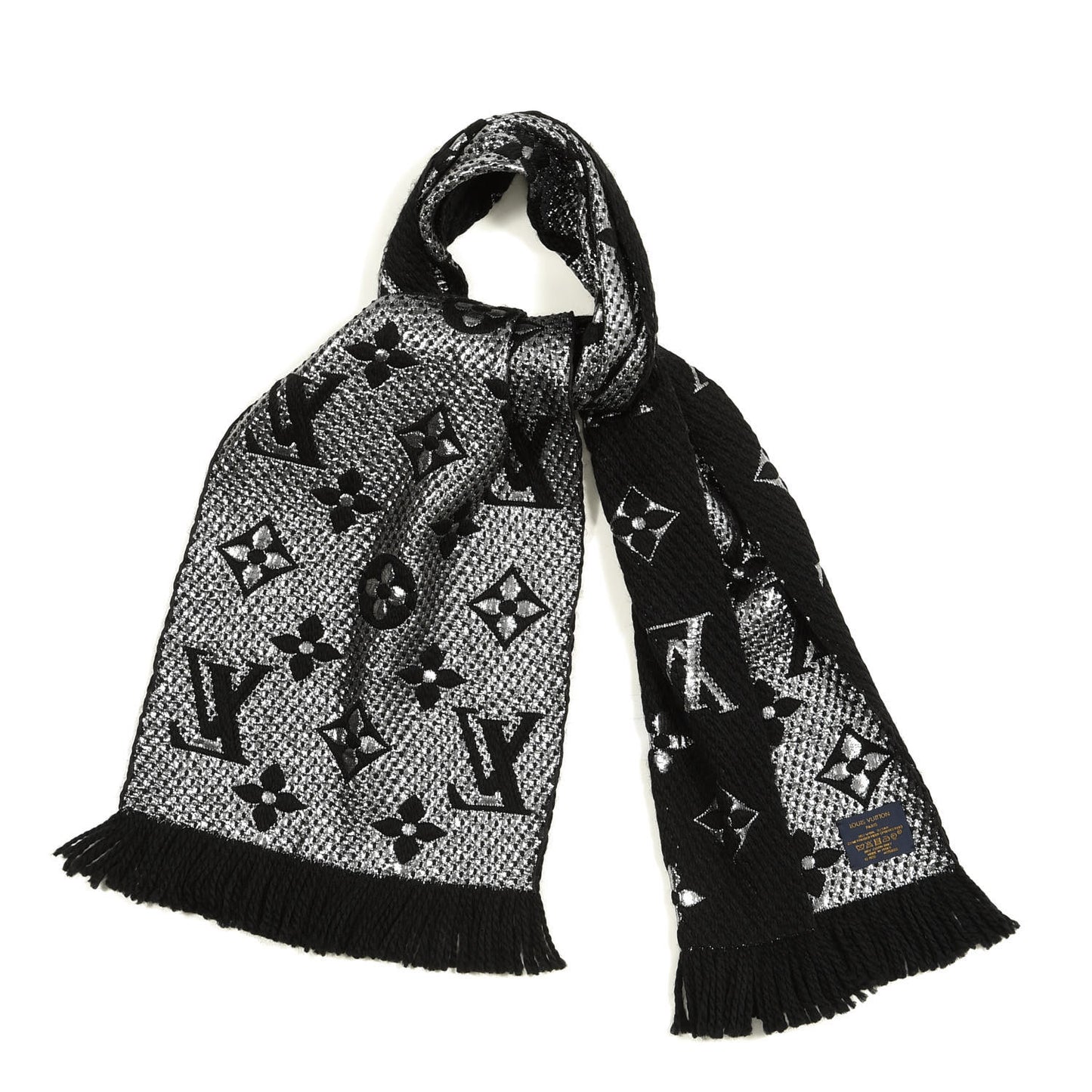 Wool Silk Logomania Shine Scarf Black