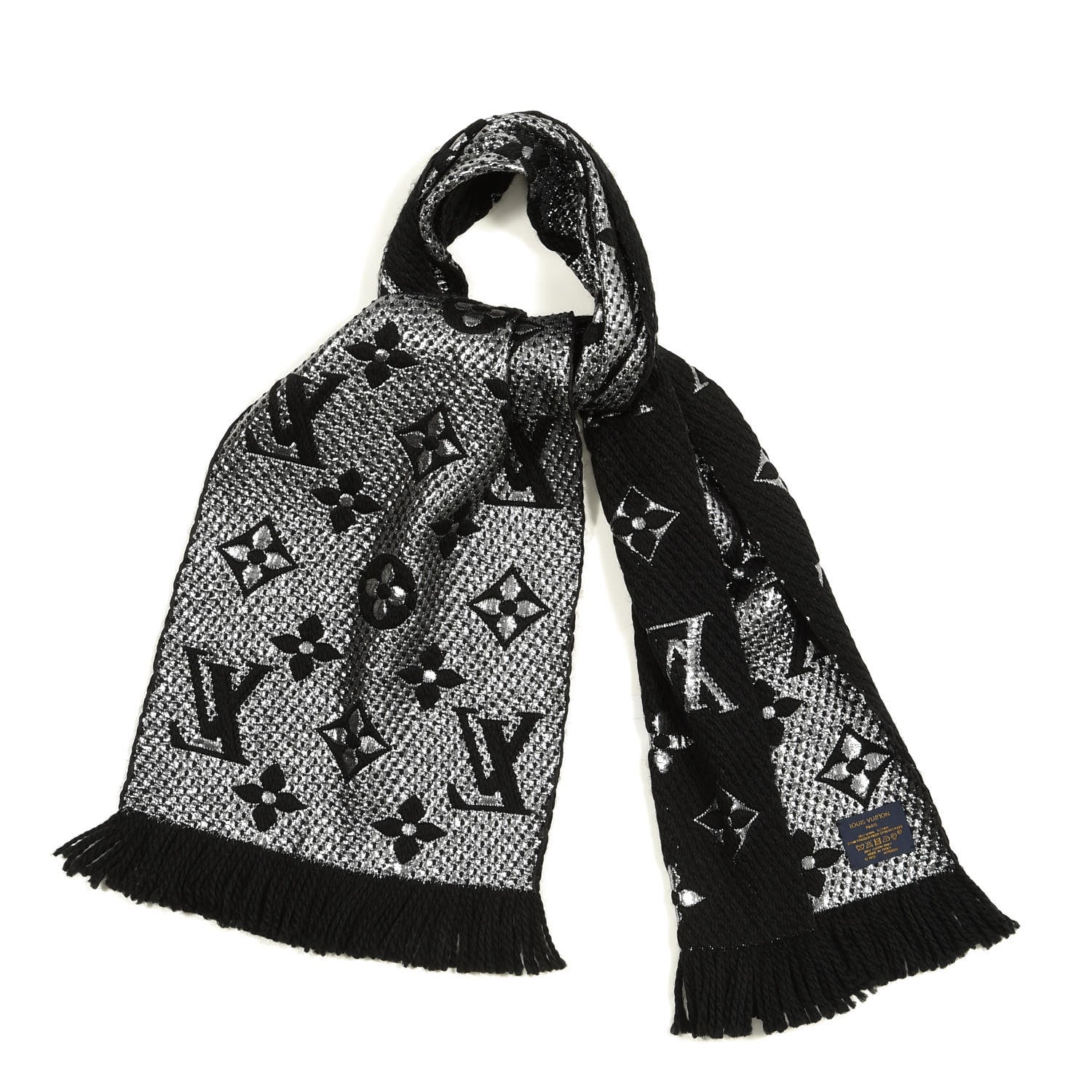 Louis Vuitton Wool Silk Logomania Shine Scarf Black 1 of 3