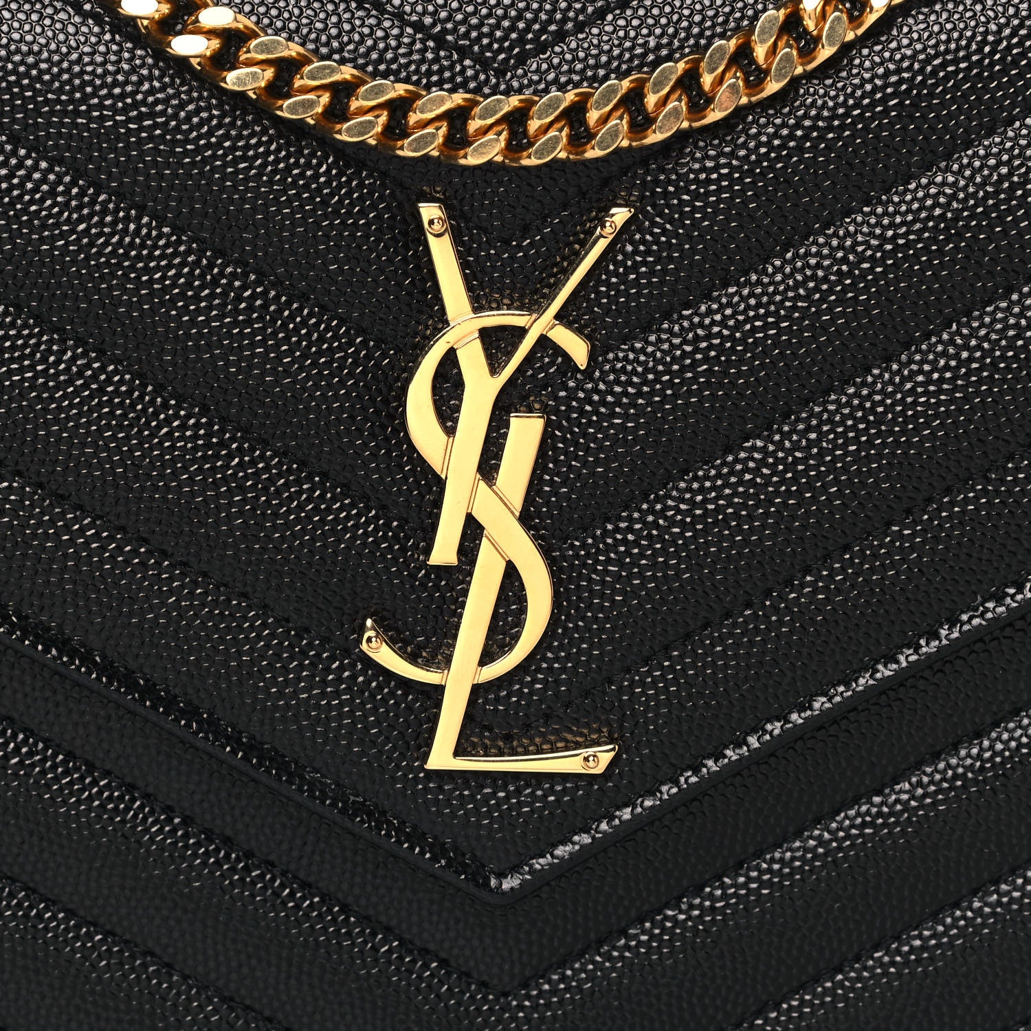 Saint Laurent Grain De Poudre Matelasse Chevron Monogram Chain Wallet Black 7 of 12