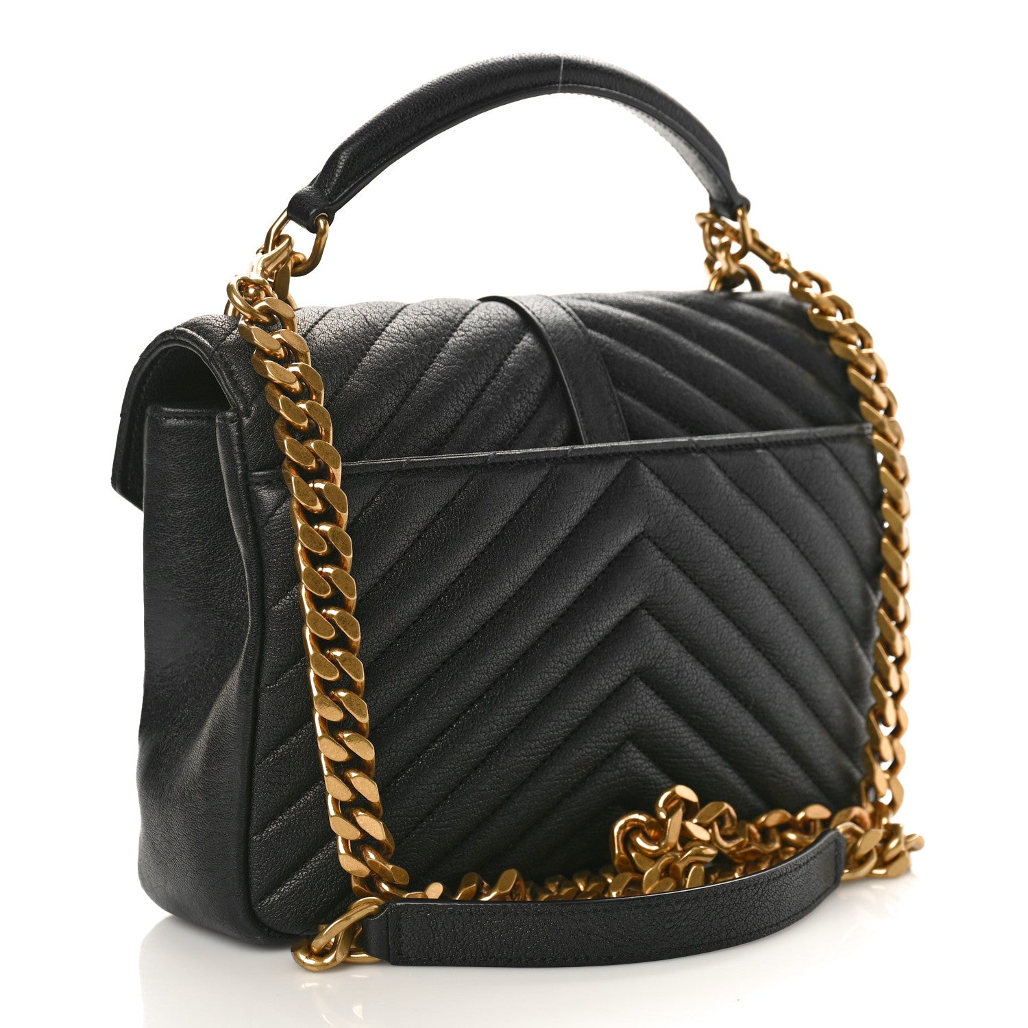 Saint Laurent Sheepskin Matelasse Chevron Monogram Medium College Bag Black 2 of 8