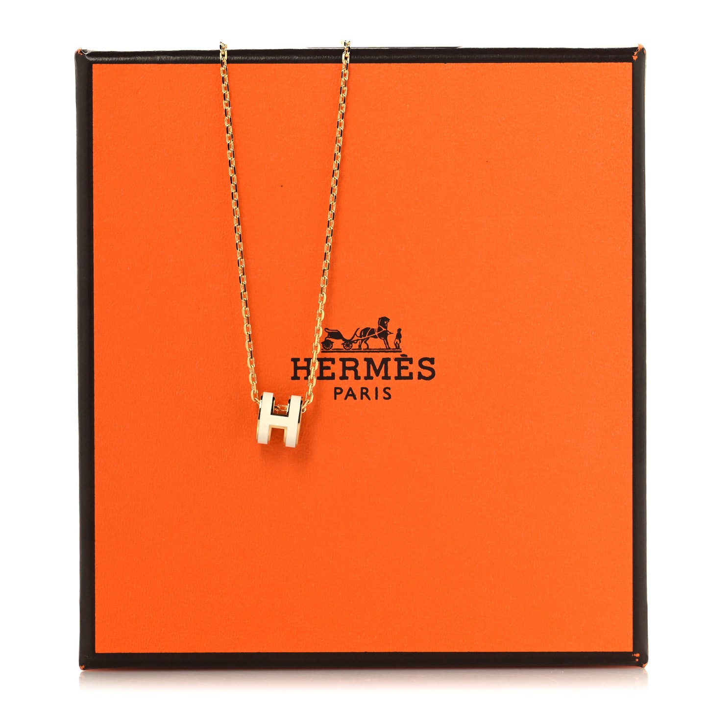 Lacquered Gold Mini Pop H Pendant Necklace White