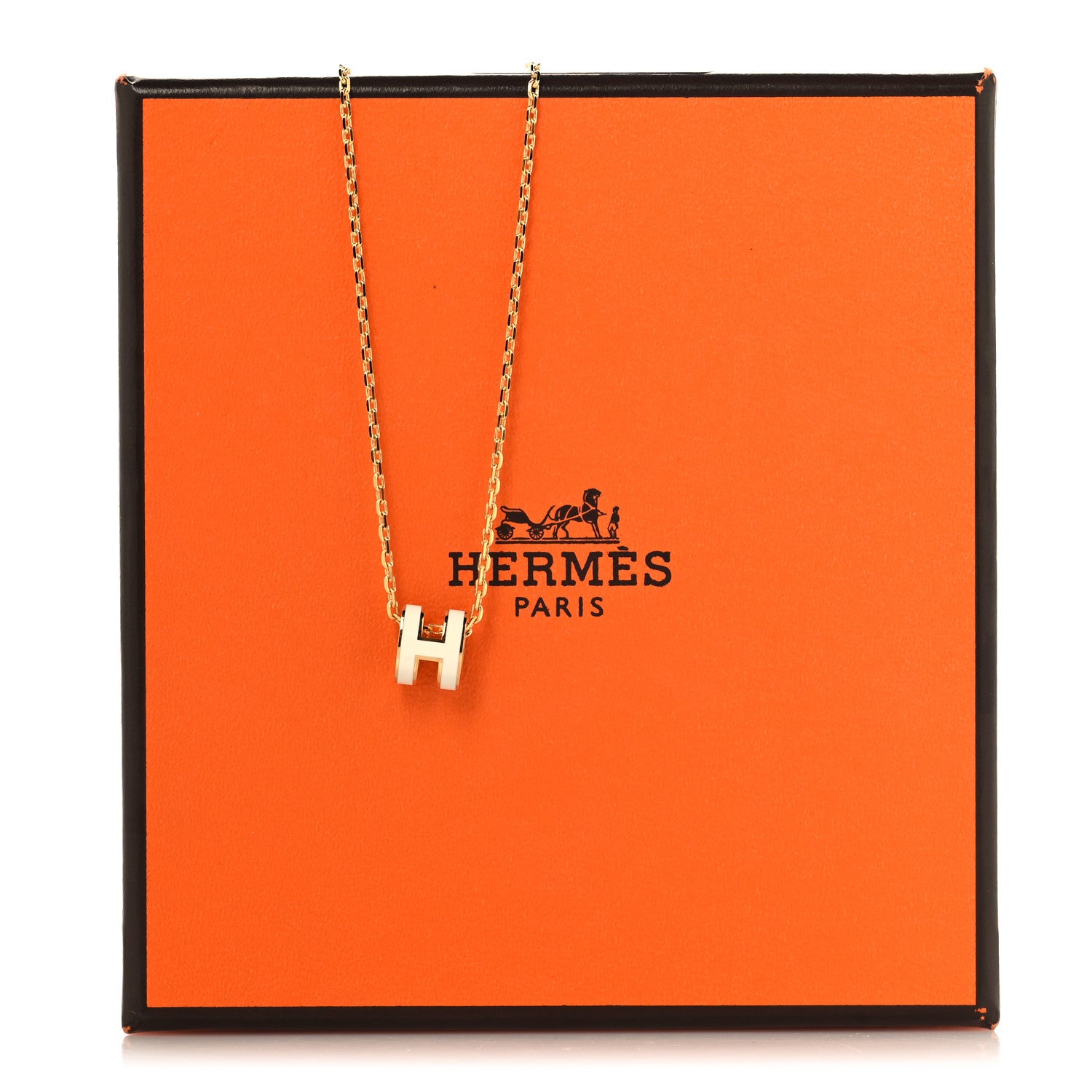 Hermes Lacquered Gold Mini Pop H Pendant Necklace White 6 of 6