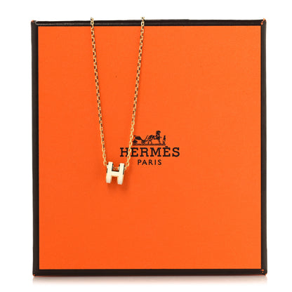 Hermes Lacquered Gold Mini Pop H Pendant Necklace White 6 of 6