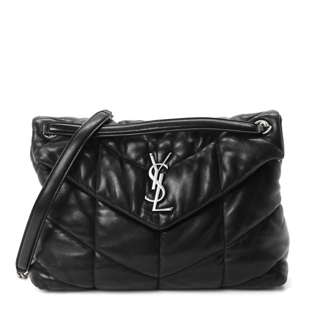 Saint Laurent Lambskin Quilted Medium Loulou Puffer Monogram Chain Satchel Black 1 of 9
