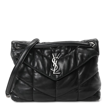 Saint Laurent Lambskin Quilted Medium Loulou Puffer Monogram Chain Satchel Black 1 of 9