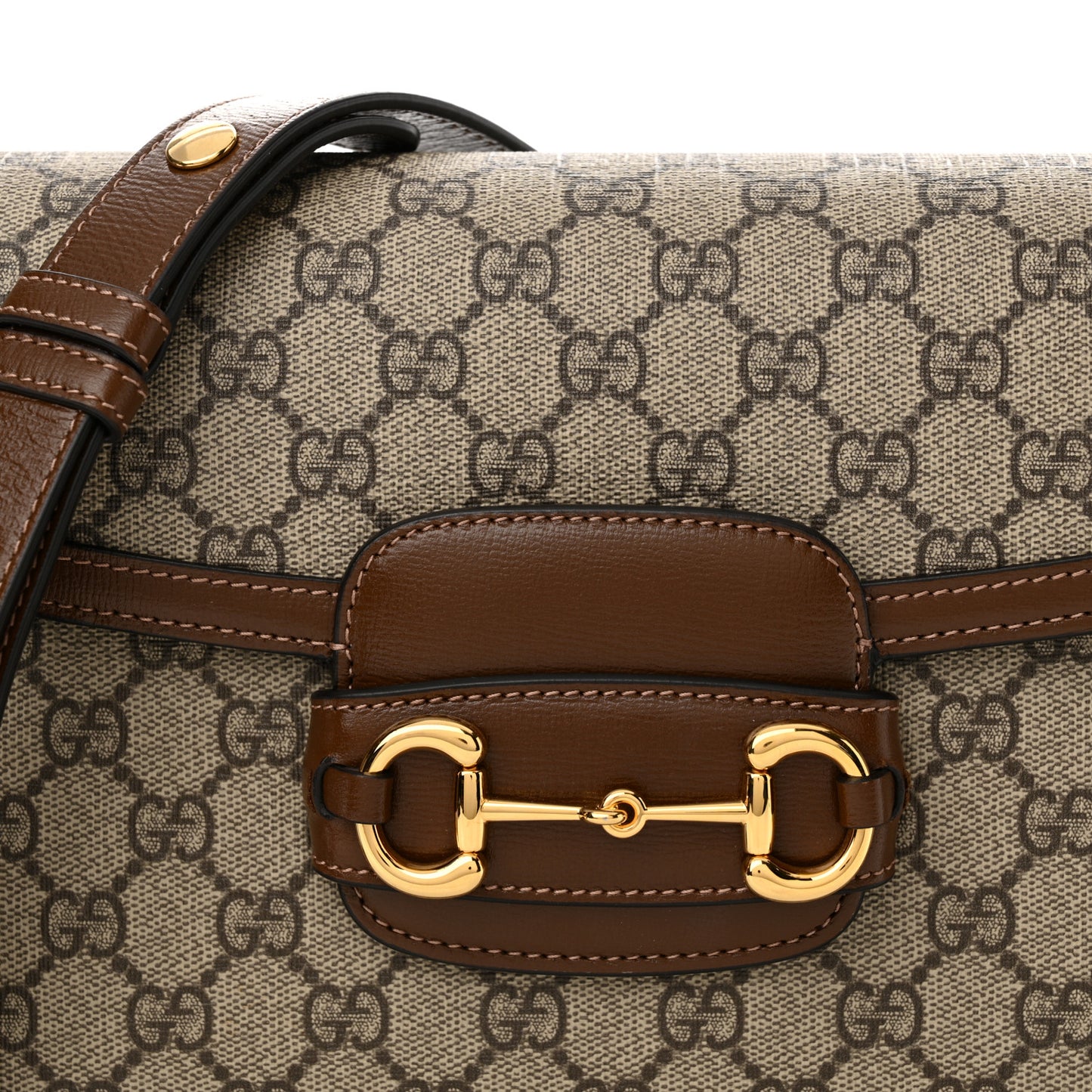GG Supreme Monogram Horsebit 1955 Shoulder Bag Beige Brown Sugar