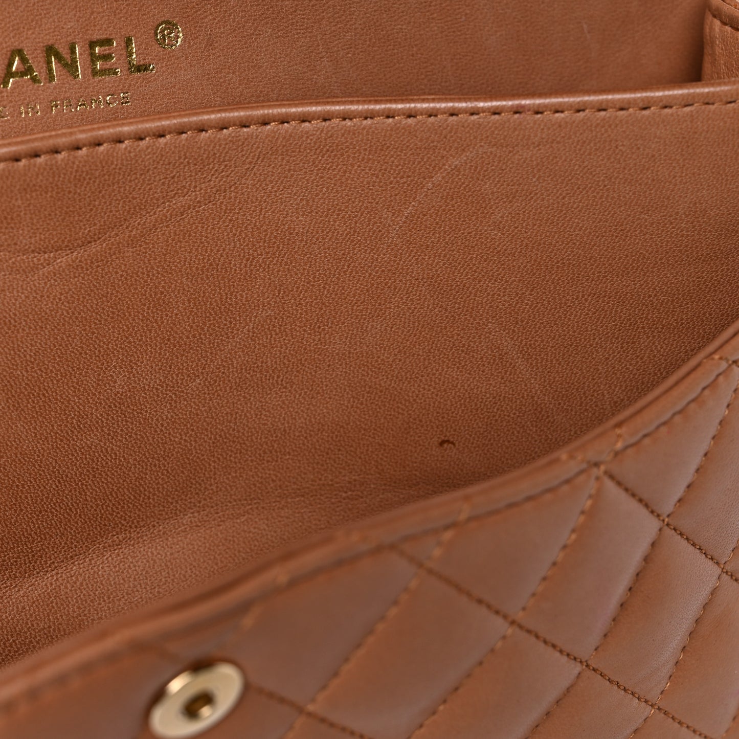 Lambskin Quilted Medium Double Flap Brown