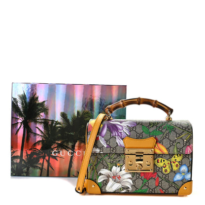 Gucci GG Supreme Monogram Flora Small Padlock Bamboo Shoulder Bag Beige Multicolor Crop 5 of 10