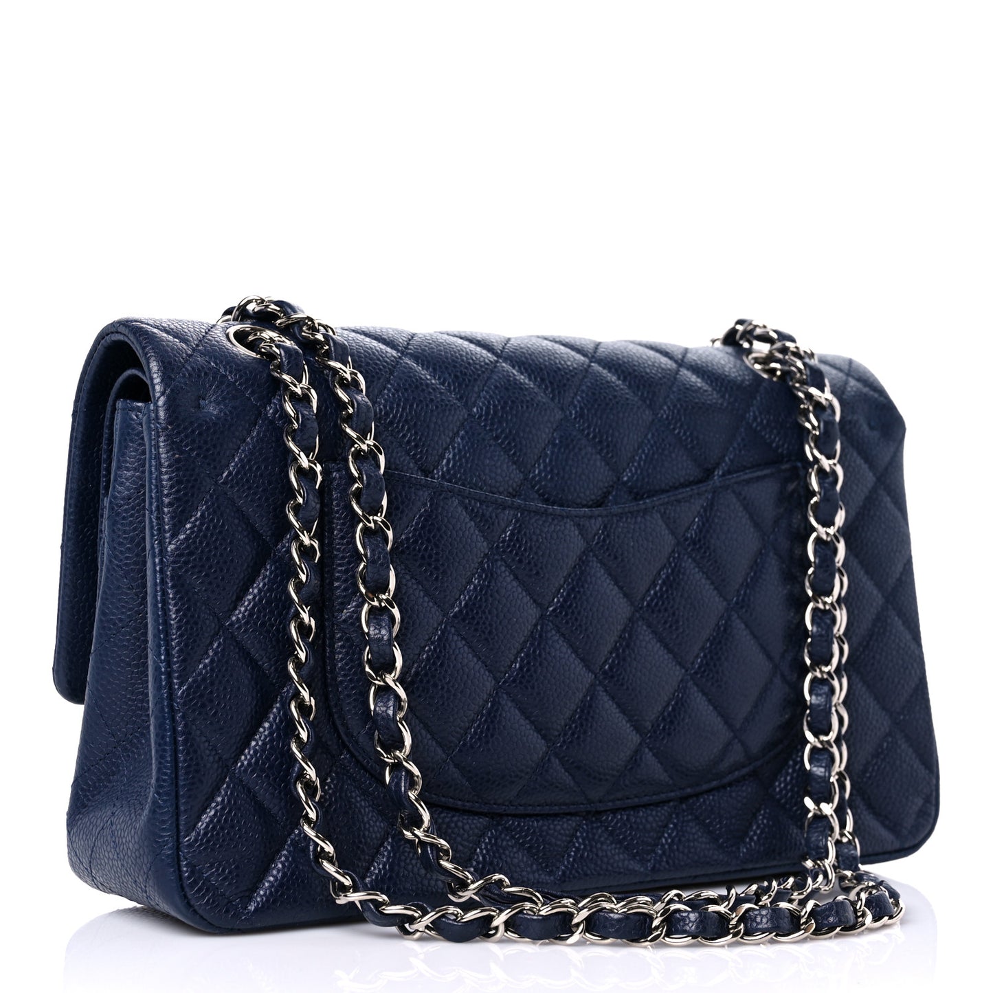 Caviar Quilted Medium Double Flap Navy