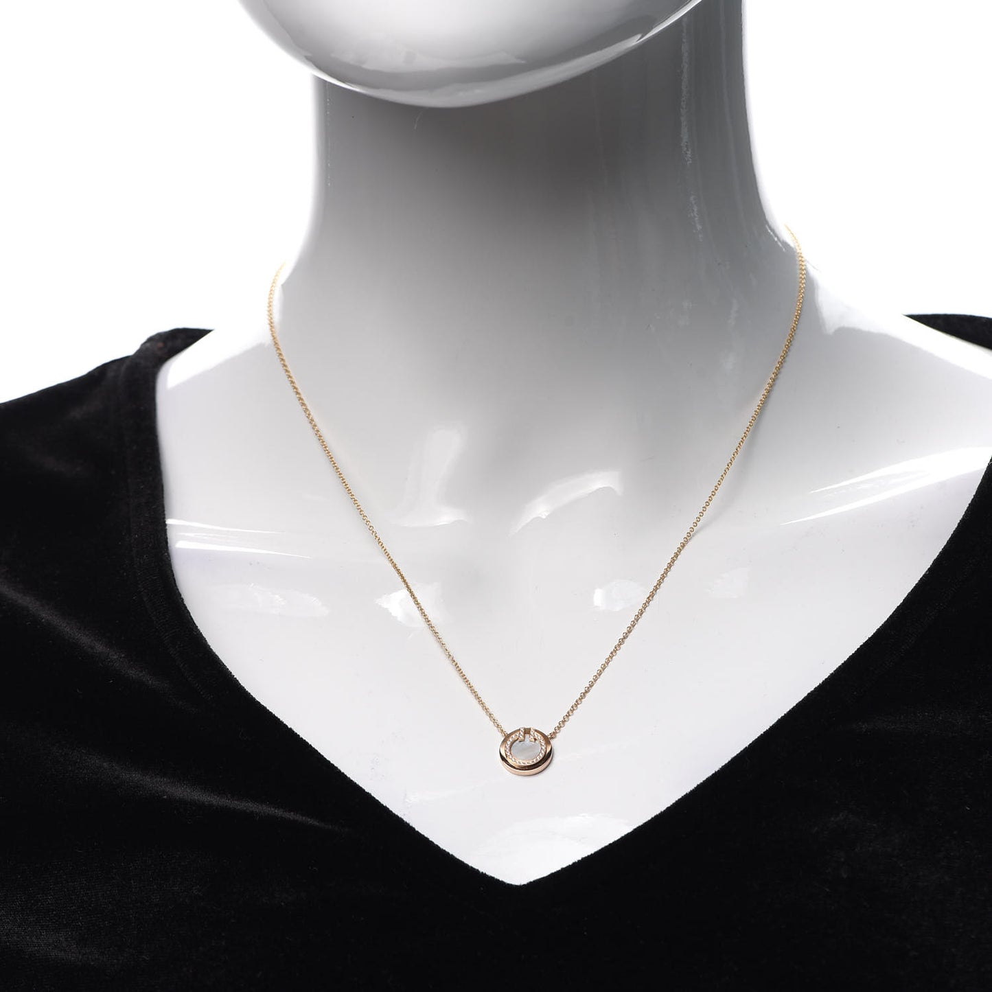 18K Yellow Gold Diamond Mother of Pearl Small T Circle Pendant Necklace
