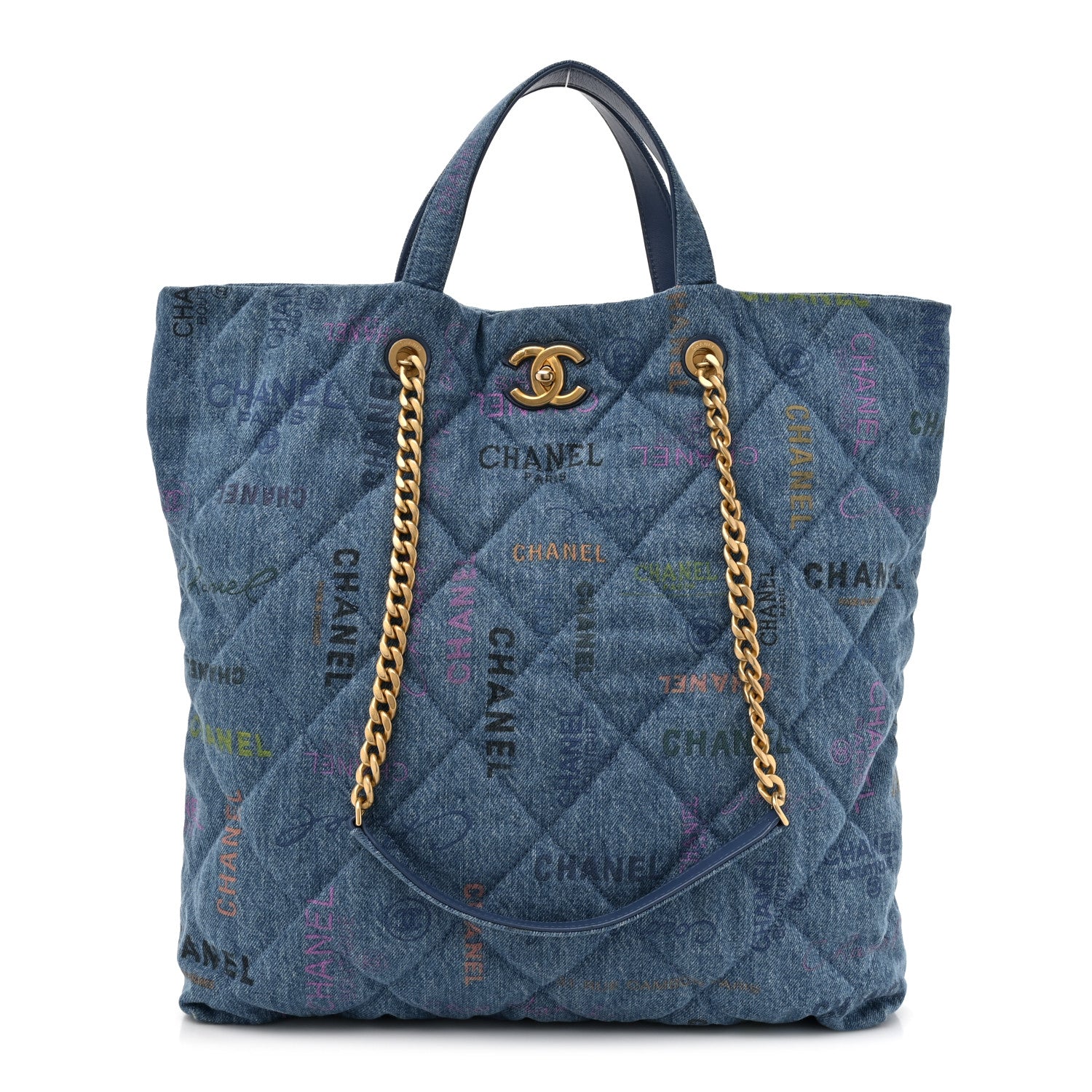 Chanel Denim Quilted Denim Mood Maxi Shopping Bag Blue Multicolor 1 of 12
