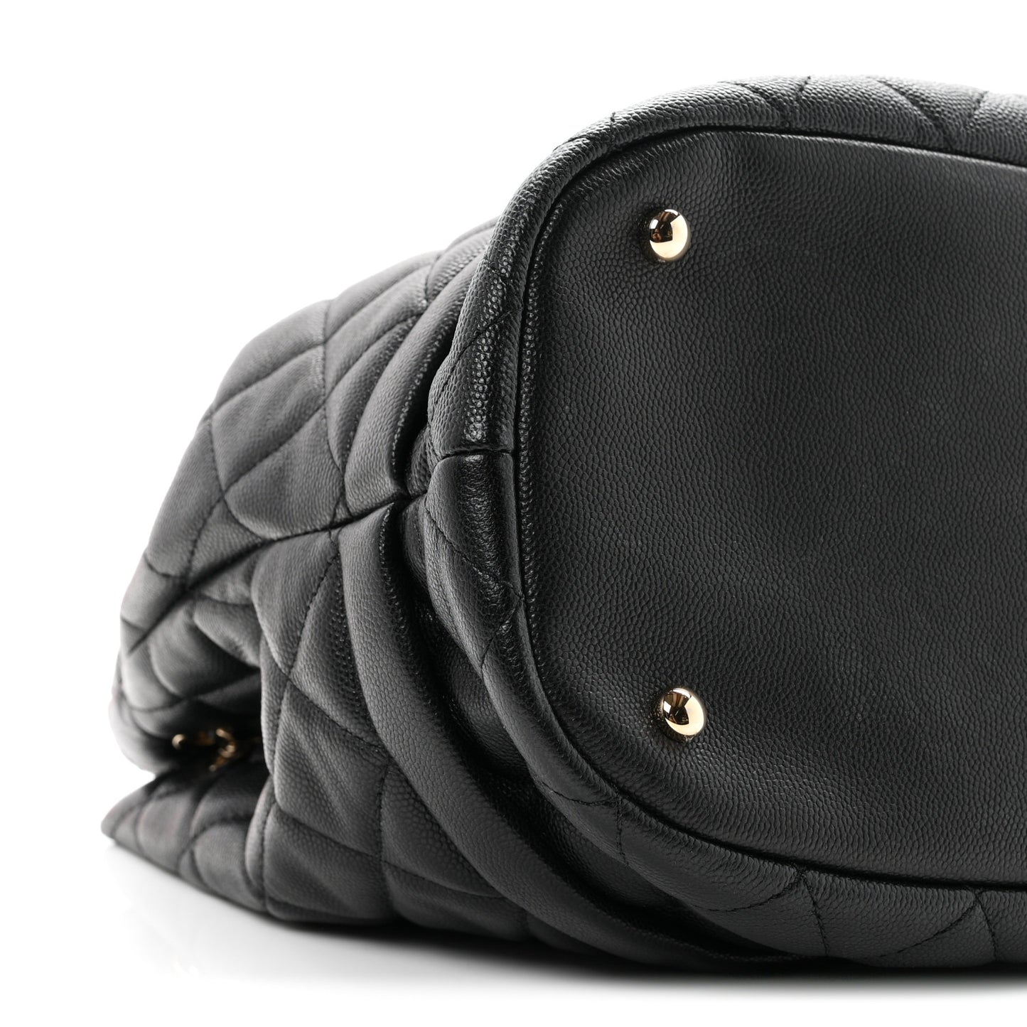 Caviar Quilted Large Rolled Up Bucket Drawstring Bag Black