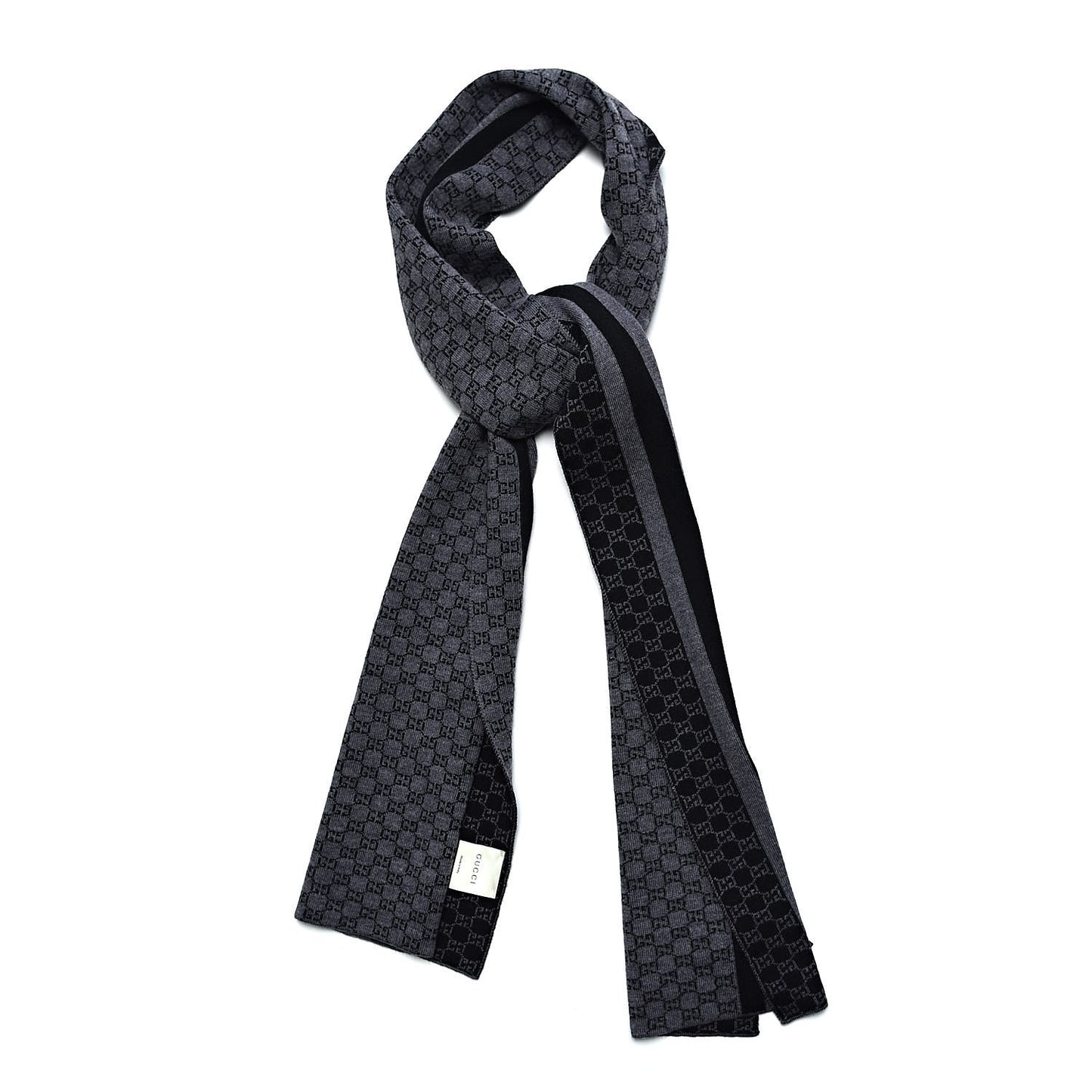 Wool Tricot GG Monogram Web New Lunicart Scarf Grey Black