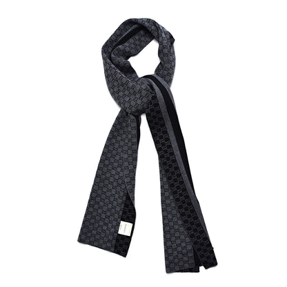Gucci Wool Tricot GG Monogram Web New Lunicart Scarf Grey Black 1 of 5